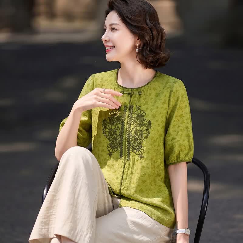 Women's Chinese Style Embroidered Top & Wide-Leg Pants Set
