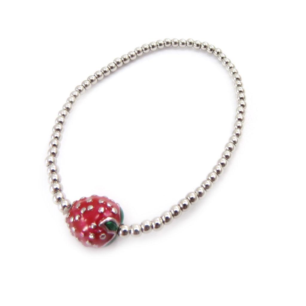 Les Trésors De Lily [J8547] - Silver Red 'Strawberry' Designer Bracelet