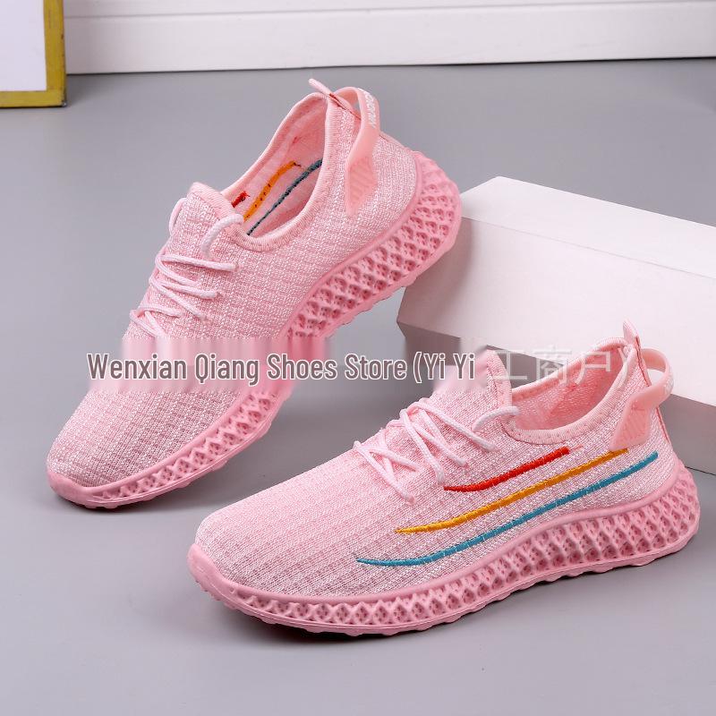 Lightweight Women s Lace-Up Soft-Soled Fly-Knit Walking Shoes 36