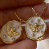 Vintage Copper Locking Necklace For Women With Geometric Pendant And Stones