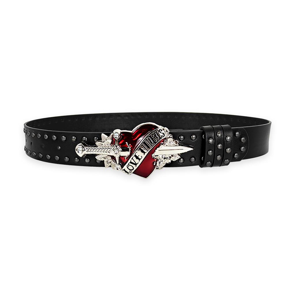 Unisex Jeansgürtel Schwert Rotes Herz Gothic Mode Gürtel Für Frauen Designer Luxus Schwarzer Nieten Punk Accessoire Herren Gürtel Männlich