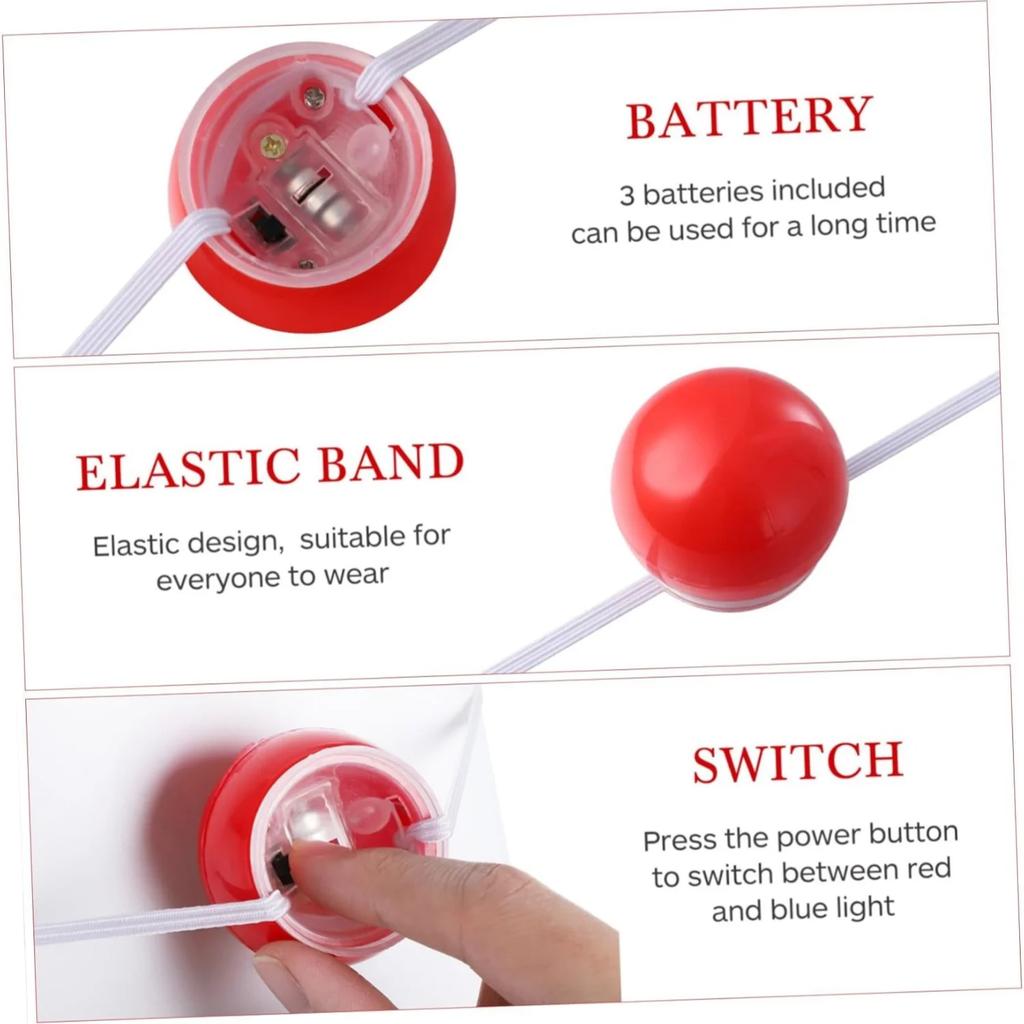 1/3/5 szt. Świecące Plastikowe Czerwone Nosa Rozświetlane Nosy Klauna Akcesoria Przebraniowe Artykuły do Występów Scenicznych na Halloween Boże Narodzenie