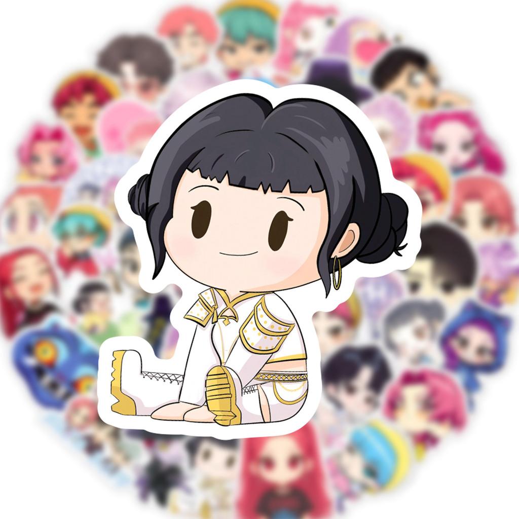 50 Pieces Chibi K-Pop Witch Hunter Group Stickers - Stylish Graffiti Waterproof Decals for Notebooks & Water Bottles