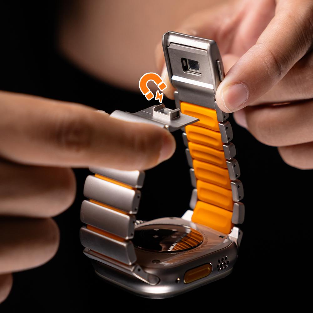 Titanium Fluoroelastomer Rubber Band for Apple Watch Ultra 3 2 49mm Series 11 10 46mm Strap for Iwatch 9 8 7 6 5 SE 3 44mm 45mm