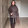 Cross-border European and American Women's Clothing Amazon Stand-up Collar British Style Casual Trend Cloak Jacket Temperament Lace-up