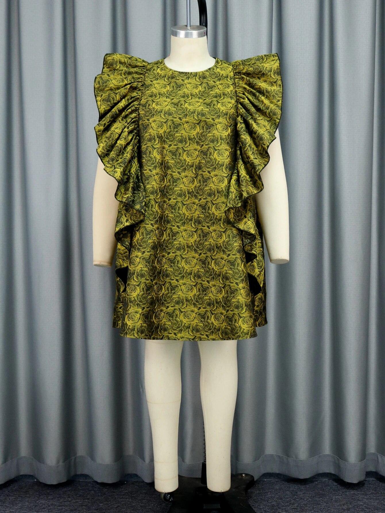 AOMEI Розовые жаккардовые свободные платья для женщин с круглым вырезом без рукавов — фото 2