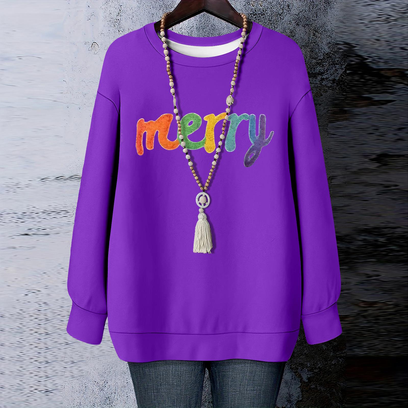 

Ladies Christmas Printed Round Neck Long Sleeved T-shirt Sweatshirt Top XXL