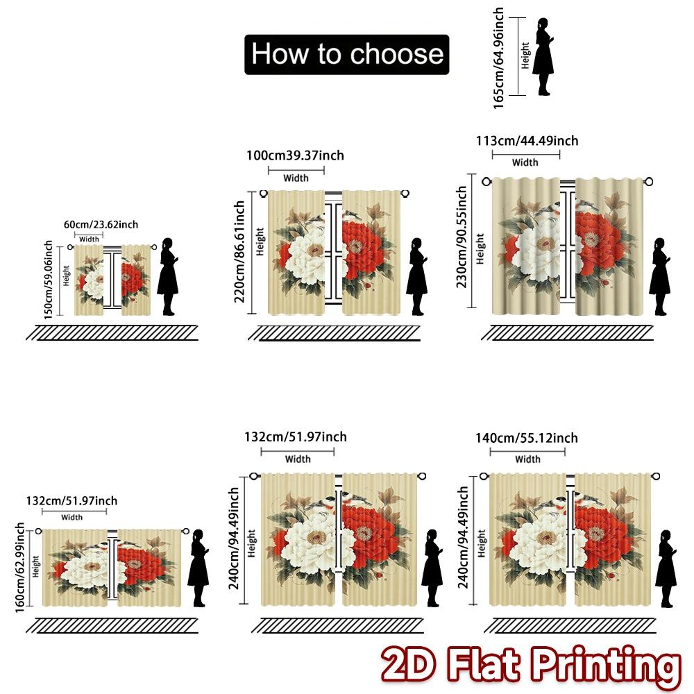 Set Of 2 Flat Printing Curtains Without Rod Floral Elegance Birds Women Is Day Festival Creative Fabric Curtain Made Polyester