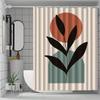 1pc Leaf patterned shower curtain, polyester fabric, with hooks, machine washable, suitable for bathroom decor.