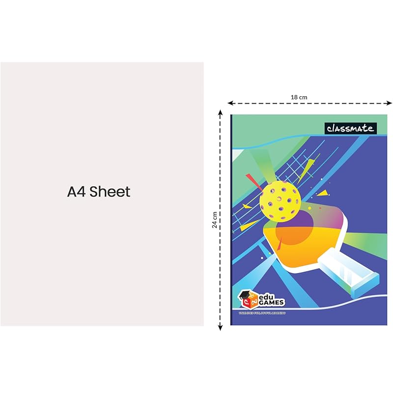 

Classmate Notebook | 172 Pages | Unruled | 24.0cm x 18.0cm | Pack of 4 | Unruled Notebook for School Students