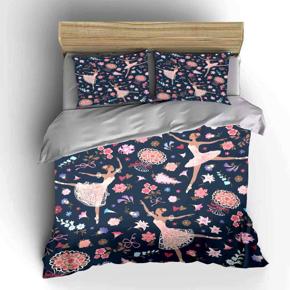 Dancers And Floral Decorative Background Bedding Set 1 Duvet Cover 2 Pillowcases For Adult And Children Luxury Gift Full Size