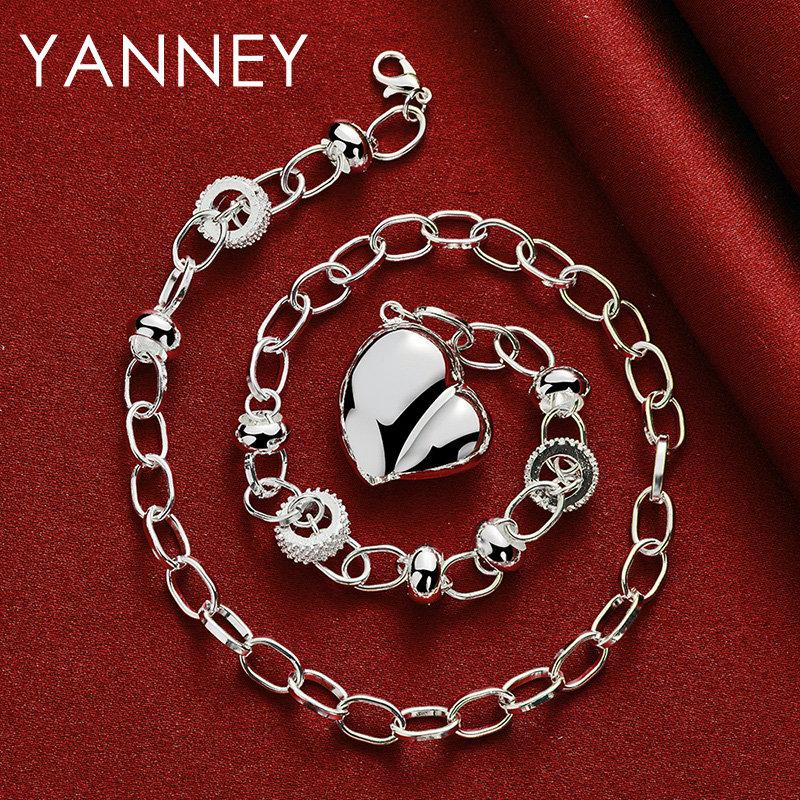 New 925 Sterling Silver 18 Inches Smooth Heart Necklace For Men Women Fashion Hip Hop Charm Gift Jewelry Wedding