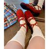 Sheepskin Version~ Crossed Belt Buckle Ballet Shoes for Women 2025 New Red Mary Jane Shoes Bow Single Shoes for Women