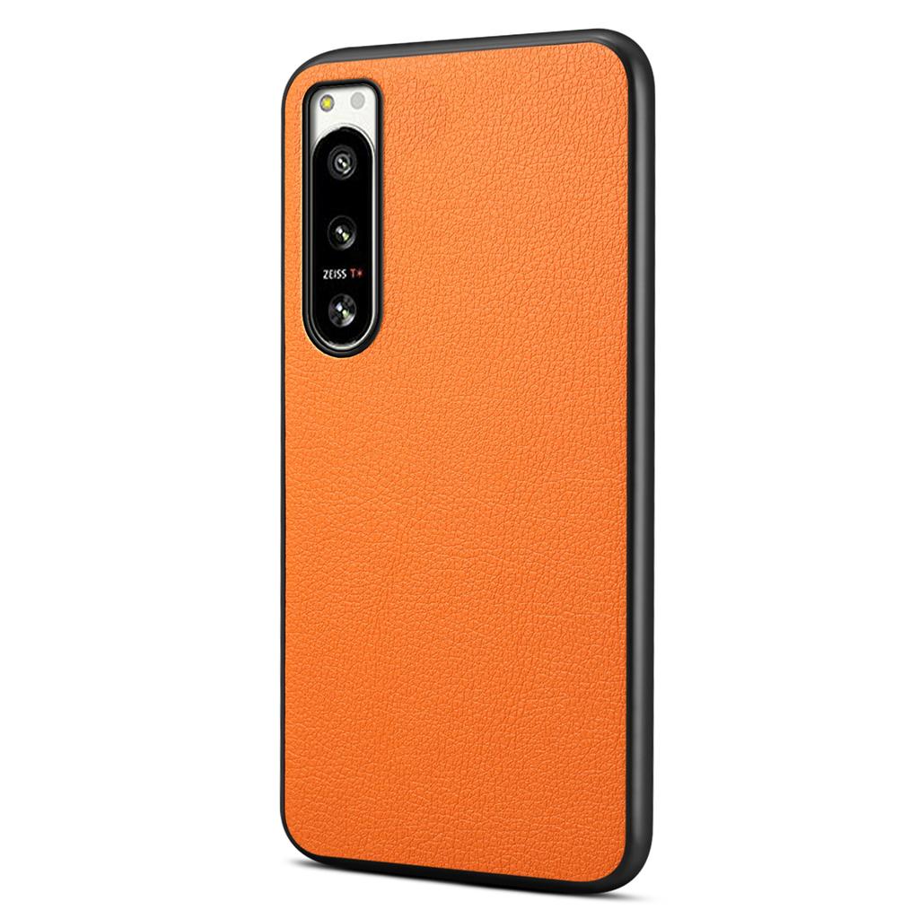 For Sony Xperia 5 IV 5G Phone Case Leather Coated PC+TPU Calf Texture Phone Cover