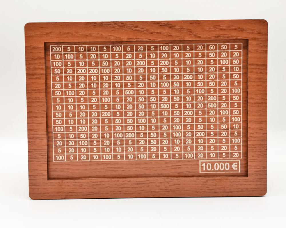 Salvadanaio in Legno Riutilizzabile Scatola Portamonete con Obiettivo di Risparmio e Numeri Contenitore Decorazione per la Casa Design Dipinto