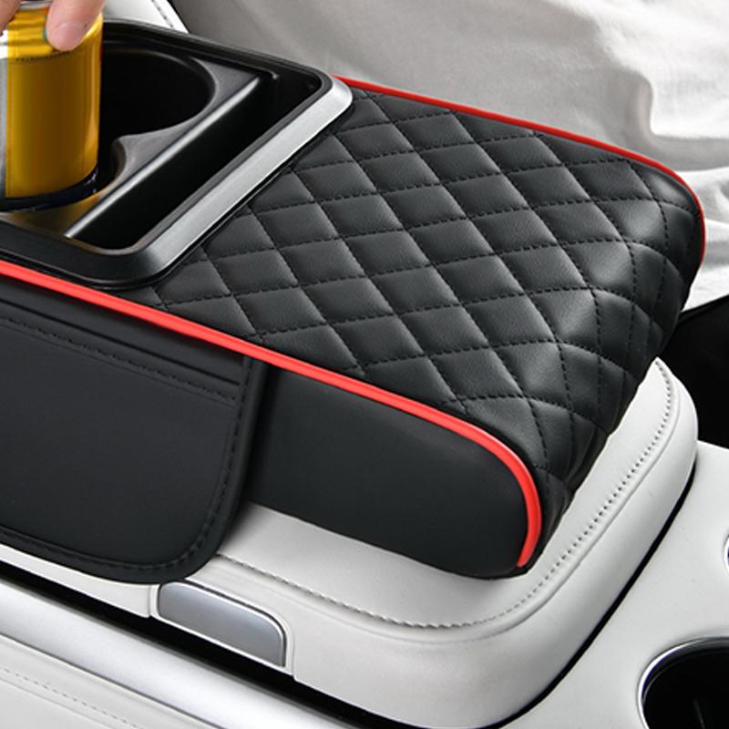 Portable Center Console Armrest Cushion Leather With Cup Holder Tissue Box Car Armrest Pillow Multifunctional Parts & Accessorie