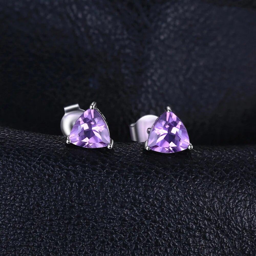 D Color 1.4ct Triangle Genuine Purple Amethyst 925 Sterling Silver Stud Earrings for Women Fashion Gemstone Jewelry Gift