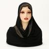 Long Smooth Silk Headscarf Sunscreen Thin Large Shawl Veil Rhinestone Chiffon Hijab Scarf  For Gift