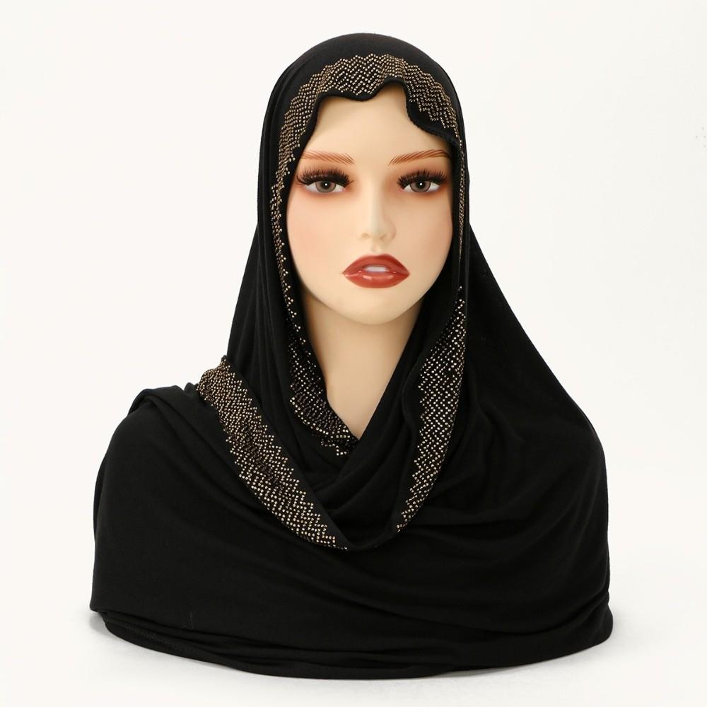 Long Smooth Silk Headscarf Sunscreen Thin Large Shawl Veil Rhinestone Chiffon Hijab Scarf  For Gift