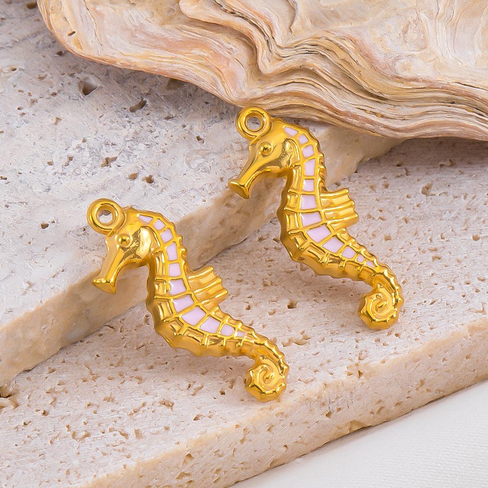 2pcs Stainless Steel Ocean Animals Pendant Whales Seahorses Conch Shells Marine Bracelets Earrings Charm for Jewelry Making Gift