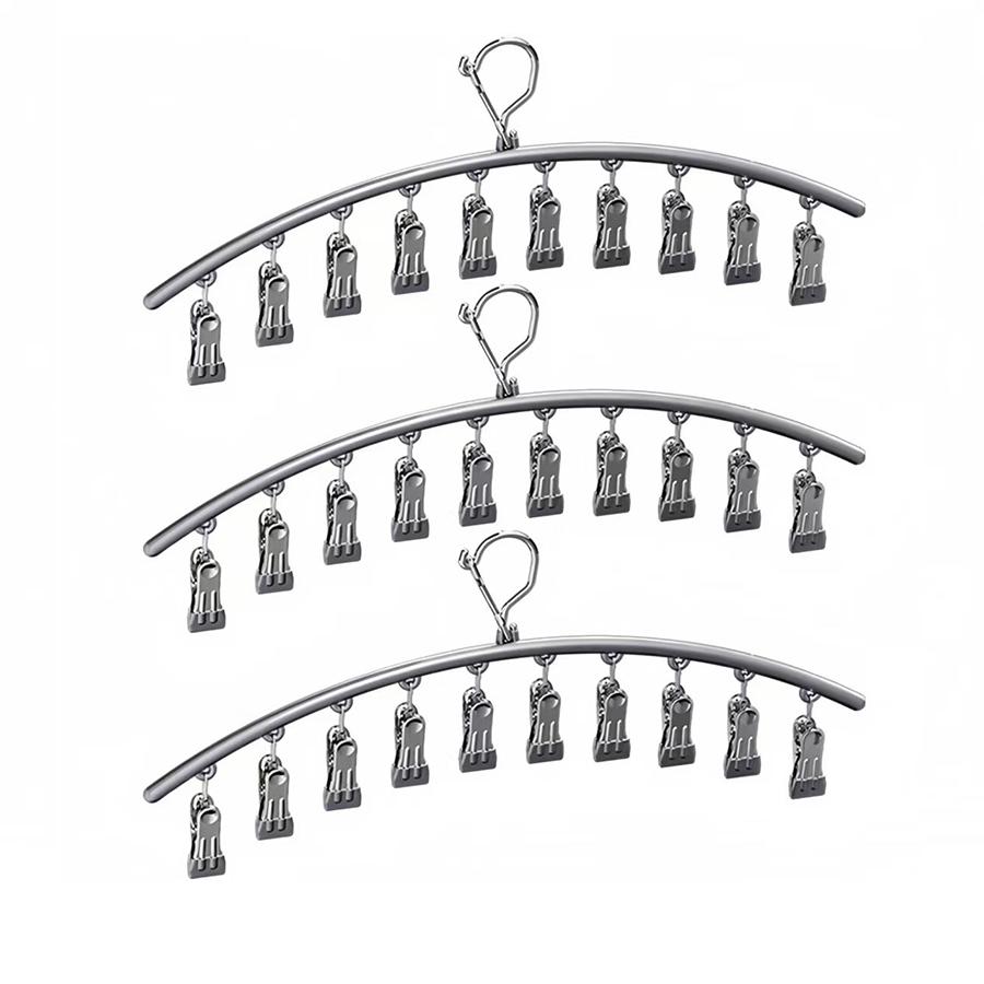 1/2/3pcs Clothes Hanger with 10 Clips Laundry Drying Rack Clothes Drying Rack Stainless Steel Sock Hangers Windproof Clip