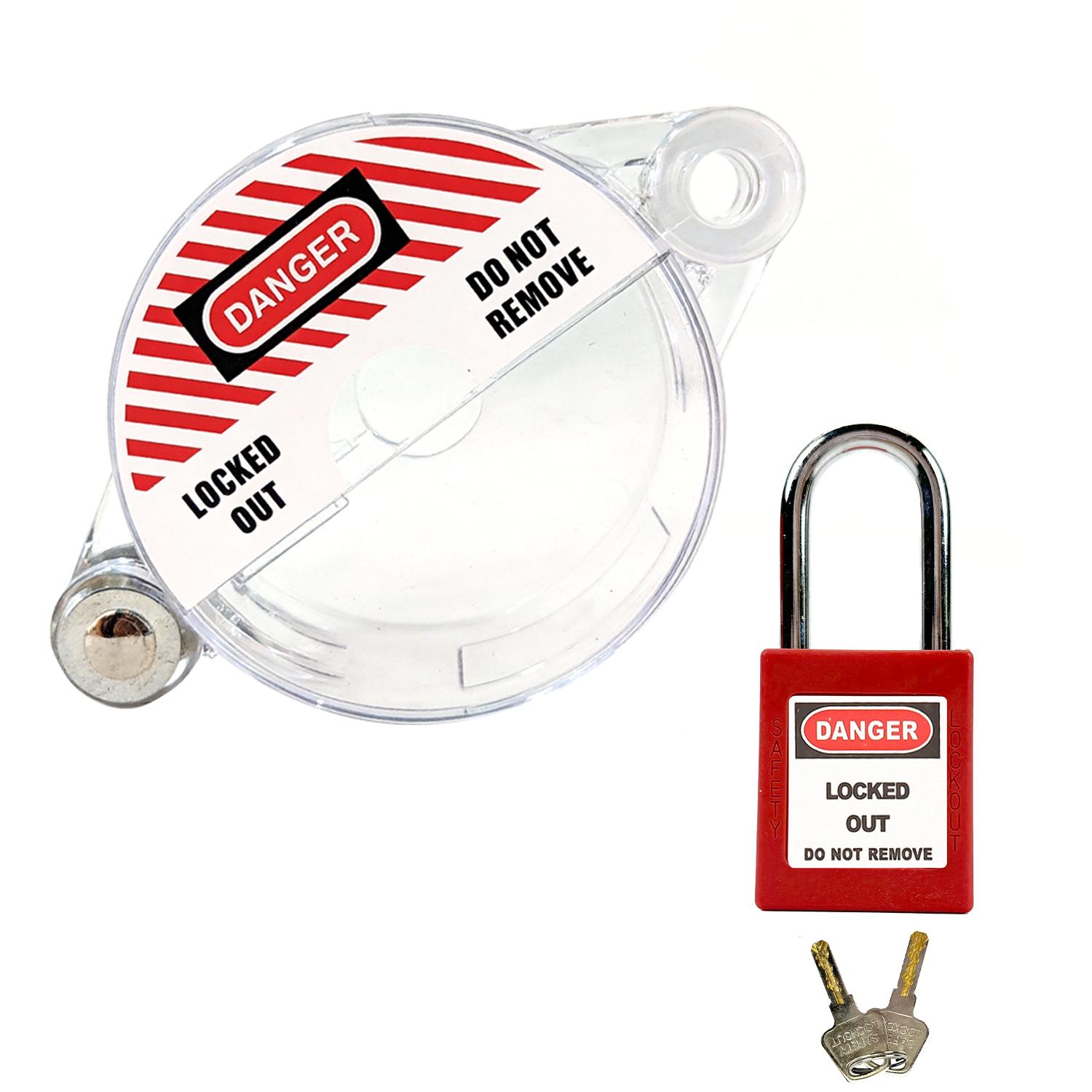 1Set Transparency Gate Valve Lockout and Safety Padlock Plastic Red Secure Hose Bib Lock Device for Outside Garden Valve No