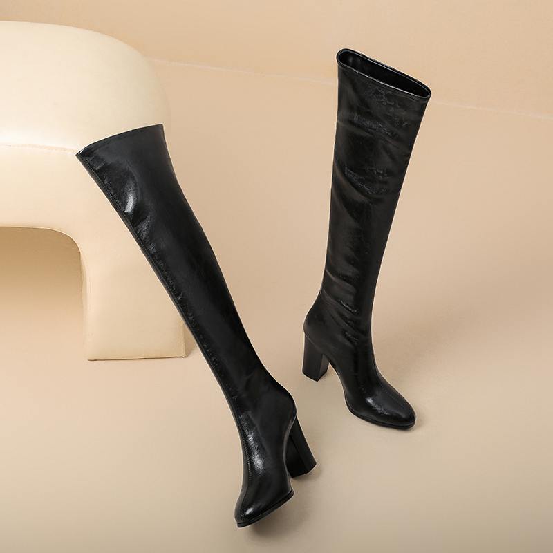 Krazing Pot Microfiber Round Toe High Heels Over-the-knee Boots Size 46 Size 45 Slip on Plus Size Women Over-the-knee Boots