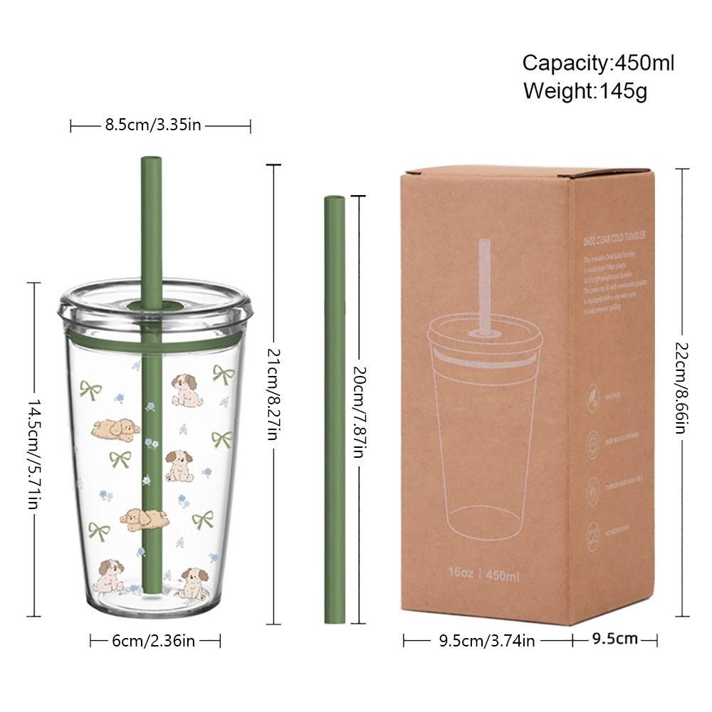 450ML Straw Cup Transparent Water Cup Cute Water Bottle  Home Office