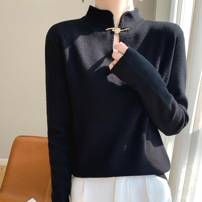 

GMXIA Трикотажная рубашка с воротником-стойкой и длинными рукавами, женский джемпер с полувысоким воротом, тонкий теплый внутренний джемпер, красивые топы XL чёрный