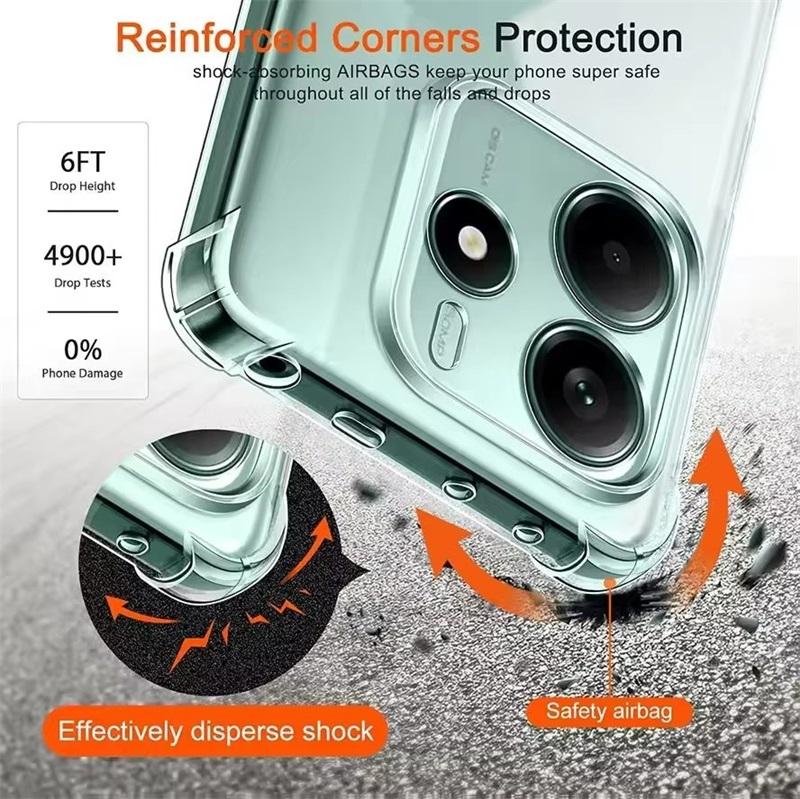 Shockproof Clear Case For Xiaomi Redmi Note 14 4G 5G Slim TPU Soft Camera Shockproof Cover On Redmy Note14 Note 14 Pro+ 5G Bag