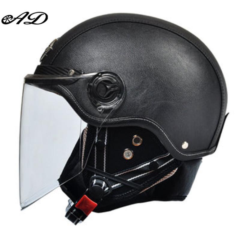 AD Retro Motorcycle Helmets with Harley Visor Leather Helmet for Man Electric Motorbike Vintage Protected Motor Safety Cap