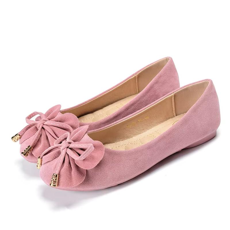 Fashion Classic Bowknot Shoes Women Flower Appliques Moccasines Femmes Faux Suede Ballets Flats Woman Slip On Single Shoes Daily Loafers