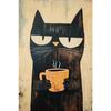 Whimsical Black Cat Drink Coffee Poster For Bedroom Nursery Cartoon Animal Canvas Painting Cute Cat Illustration Print Wall Art