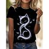 Crew Neck Short Sleeve Neon Style Cat Floral Print T Shirt Women's Outfits Casual Streetwear Lady Loose Clothing Cute Tops