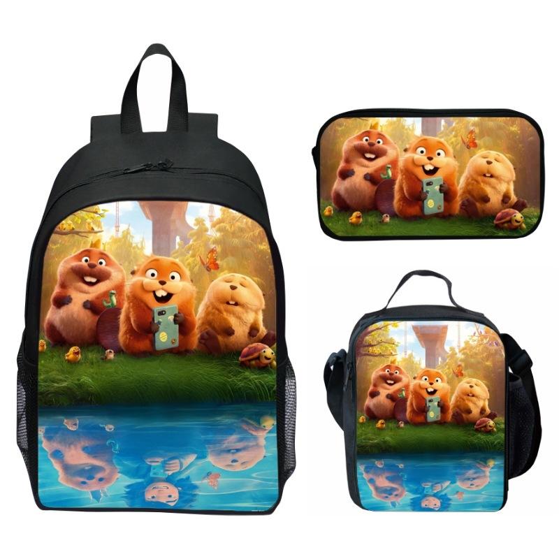 Hoppers Biber Metamorphose Druck 3-teiliges Set Schulrucksack Brottasche Federmäppchen Cartoon Schüler Set