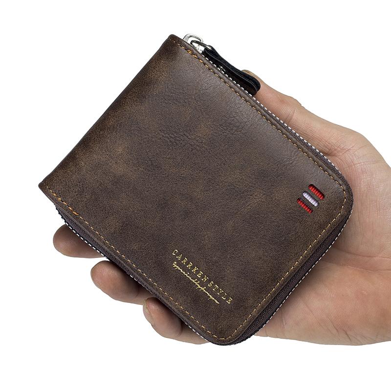 Men'S Wallet Short  New Vintage Casual Trifold Zipper Bag Youth Student Buckle Waist Chain Zero Wallet For Dad'S Birthday Gift