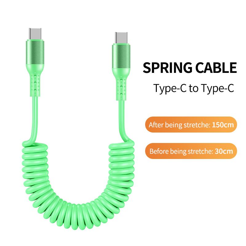 1.5M Coiled USB-C Type C 5A Fast Charging Data Cable 90 Right Angle Retractable Pure Copper Mobile Phone Cord for