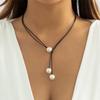 Trendy Imitation Pearl Black Color Rope Chain Necklace Women Statement Handmade Pendant Adjustable Neck Jewelry Gift