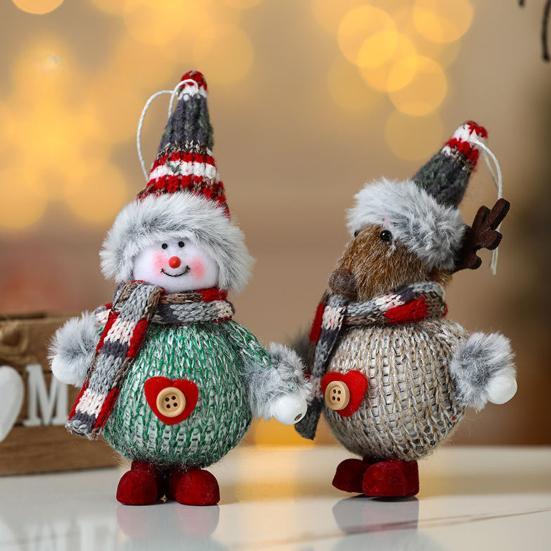 Christmas Plush Doll Hanging Ornament Mini Colorful Cloth Santa Claus Snowman Deer Foam Doll Plushies Christmas Tree Pendant Christmas Party KTY
