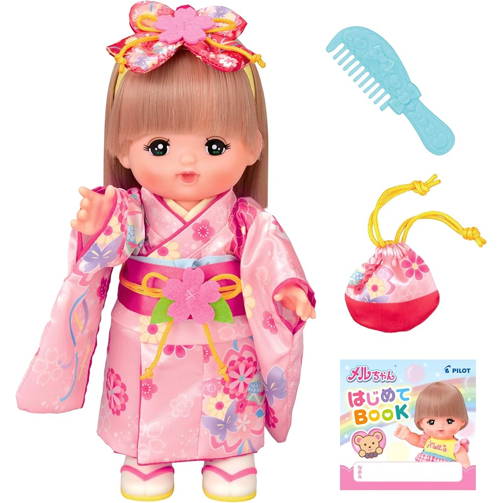 Meruchan Doll Set with Bob Hair and Furisode Outfit, 30cm Doll