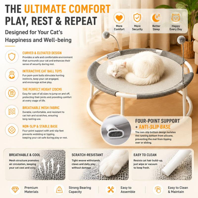 Summer breathable wrought iron cat bed all season universal moisture-proof cat hammock round mesh pet cat trampoline