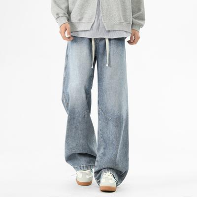 Frühling Herbst Elastische Taille Vintage Weite Beine Jeans Herren Locker Lässig Gerade Denim Hosen