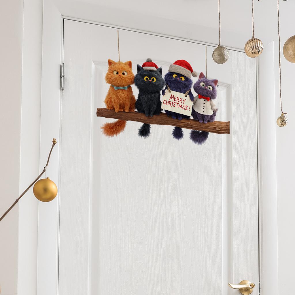 Cartoon Christmas Cat Wall Stickers, Christmas Room Decoration Wall Stickers