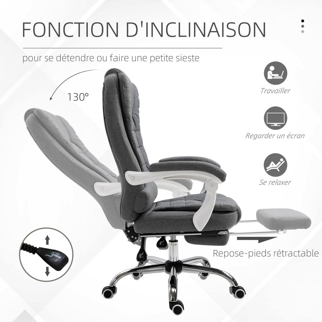 Manager Office Chair Computer Chair With Footrest Reclining Backrest Padded Armrests Linen Gray