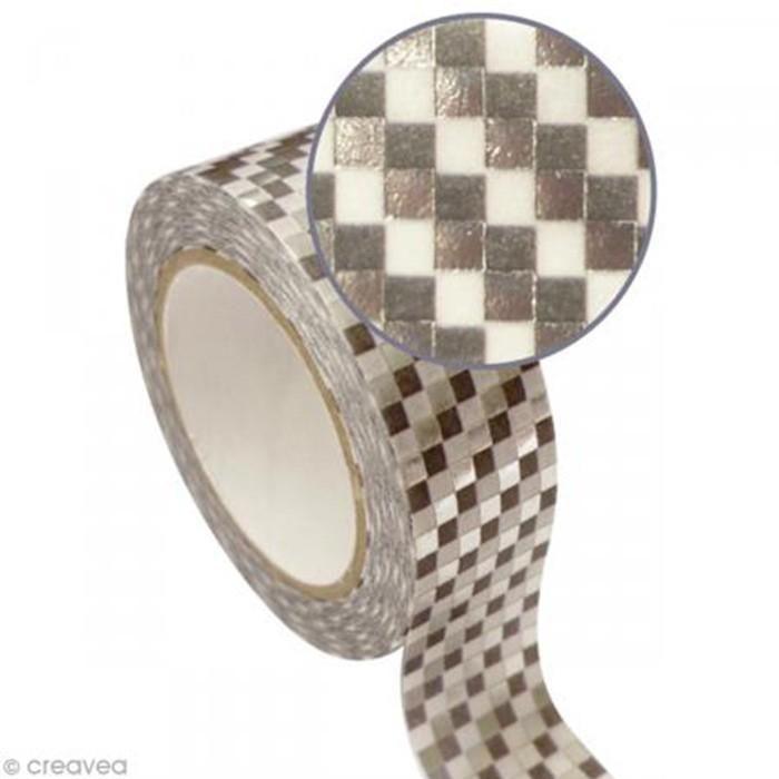 Masking Tape 1,5 cm x 10 m - Damier - argenté