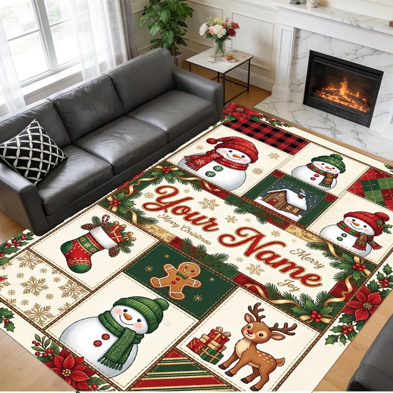 Christmas Custom Name Printed Square Area Rug Soft Non Slip Floor Carpet For Bedroom Holiday Gift