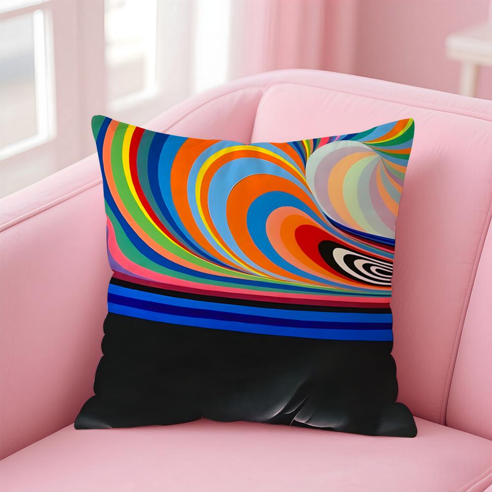 Lebendige Retro Interessante psychedelische Linien Kunst Kissenbezug Leinen Kissenbezug Hülle Weiche Dekoration für Sofa Wohnzimmer