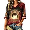 Women's Fashion Casual Halloween Print V-Neck T-Shirt
