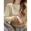 One-piece Fleece Thickened Warm Knitted Sweater Soft Waxy Sweater Women's Autumn and Winter Bottoming Shirt Front Shoulder Inner Top Long Sleeve
