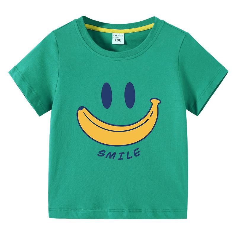 Cute Smiling Banana Kids Short Sleeve T Shirts Boys Girls Same Style Cartoon Casual Tees Comfortable Children Clothing